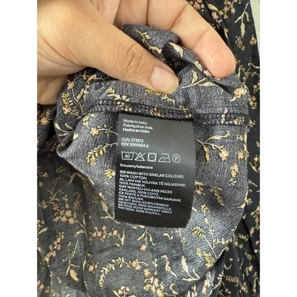 H&M 100% Cotton Floral Poplin Button Front Oversized Top Fairy Coquette Boho L - Picture 8 of 9